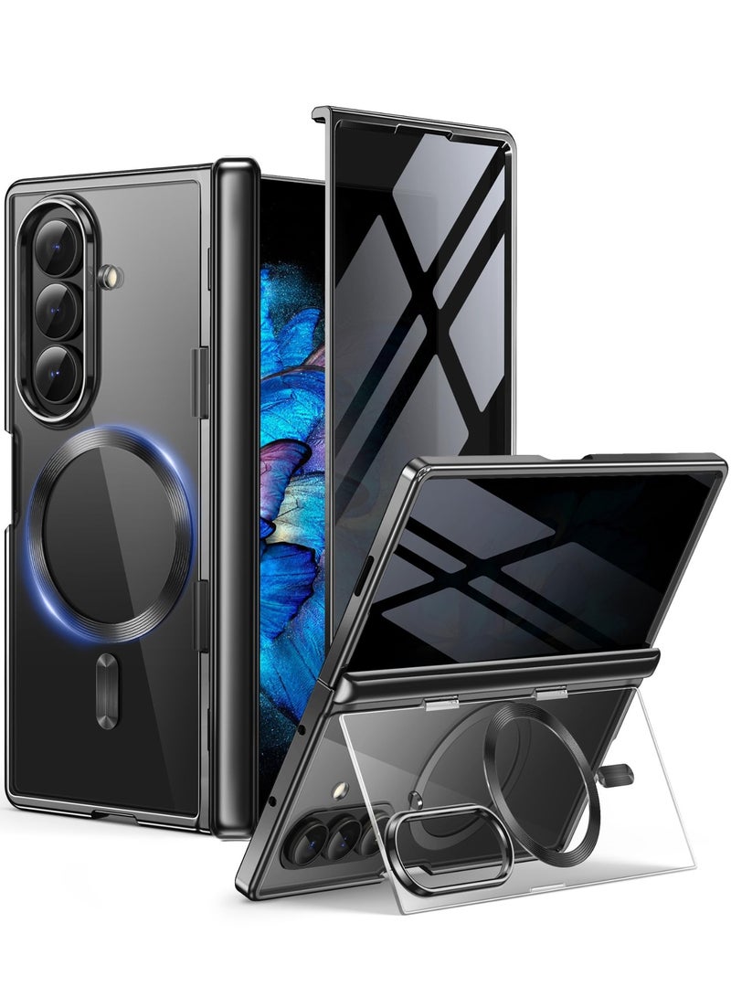 BERFY for Z Fold 7 Case with Privacy Screen Protector, [Compatible with Magsafe][Hidden Kickstand] Clear Plating Design Full-Body Slim Shockproof Hard Phone Case for Samsung Galaxy Z Fold 7, Black - Image 1